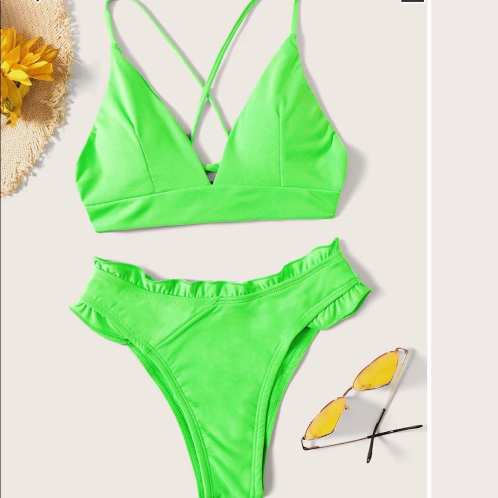 Neon green 2 pieces bikini swimsuit size S